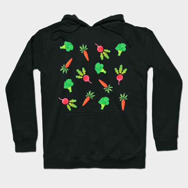 Veggie garden pattern with broccoli, radishes and carrots Hoodie by NashTheArtist